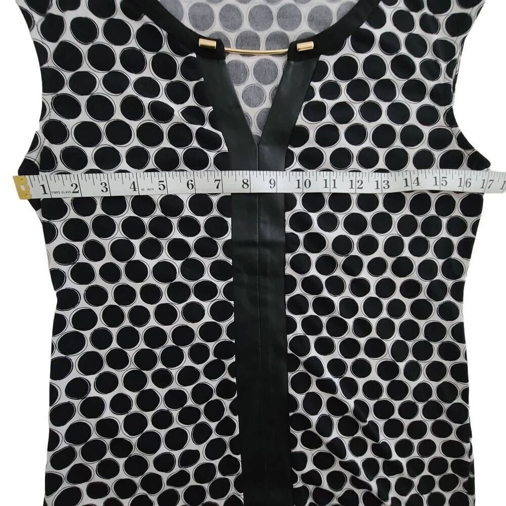 Calvin Klein Polka Dot Sleeveless Blouse Faux Leather Trim Size XS - Picture 5 of 9